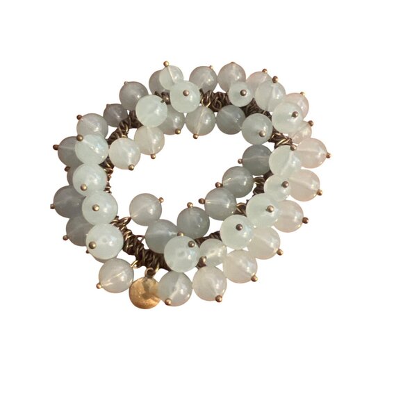 J. Crew Seafoam Green Cha Cha Stretch Bracelet Baubles Brass Tone Signed 6.5" - Picture 1 of 4